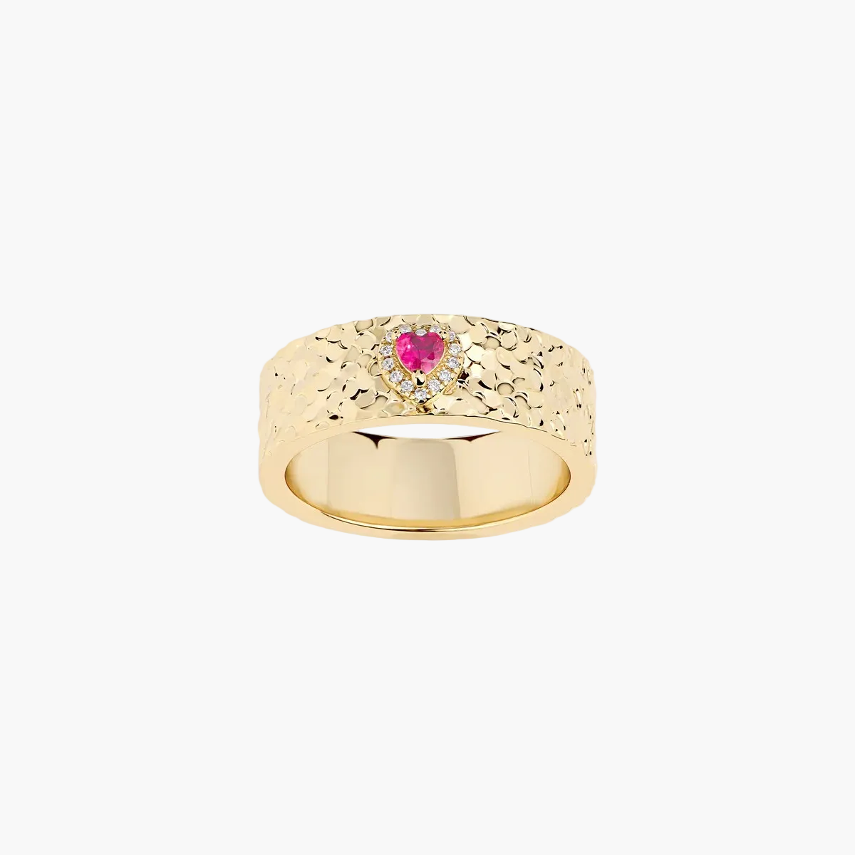 Sortija de banda texturizada con corazón de zirconia cúbica